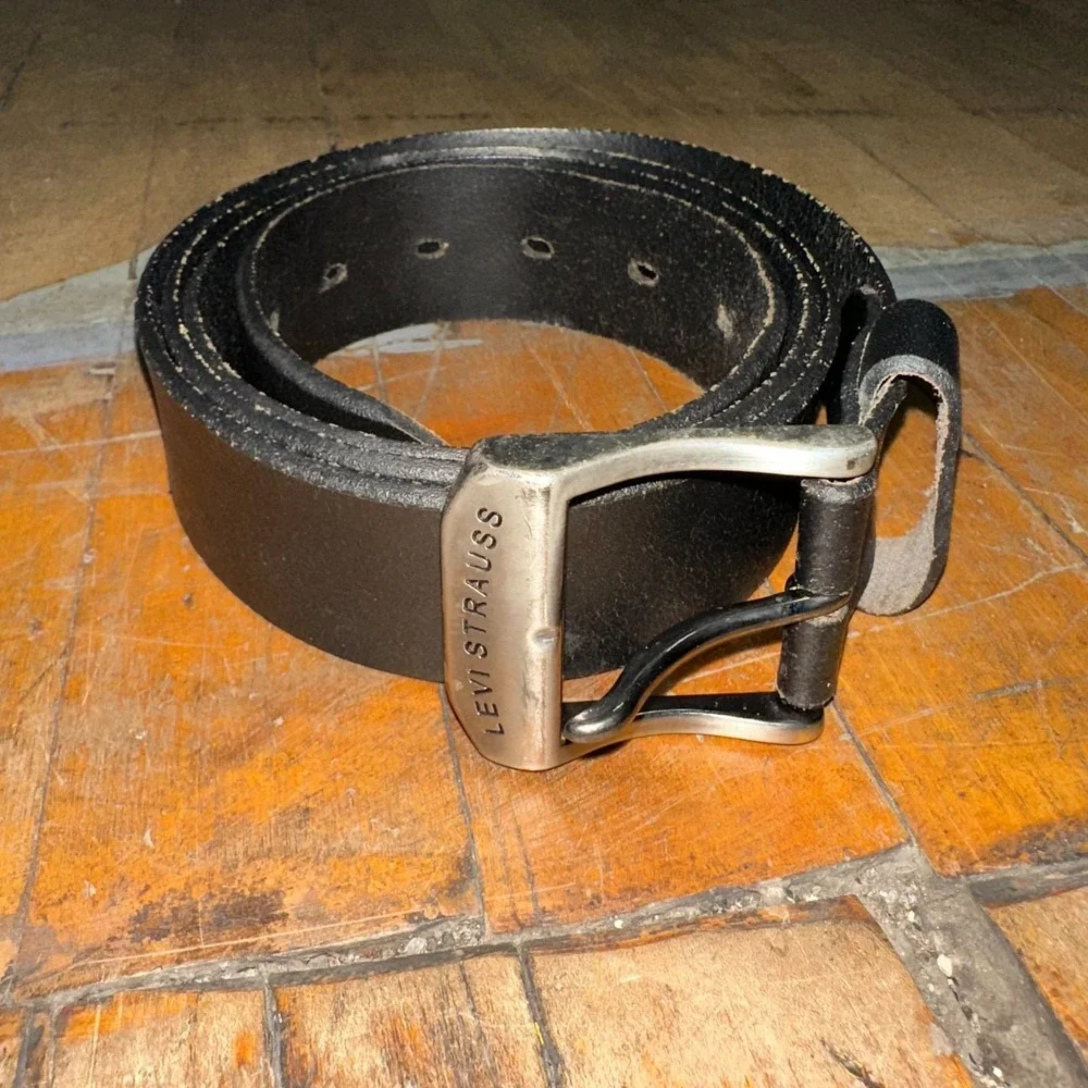 Levi Strauss Belt‎ Men's Size 46 Black Genuine Leather Stainless Steel Buckle